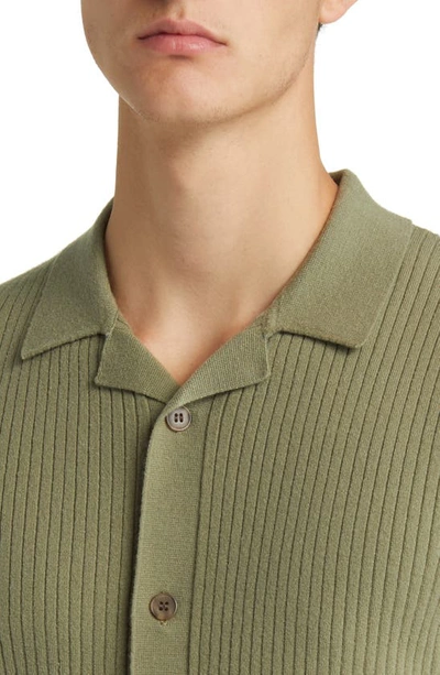 Open Edit Rib Button-up Polo Sweater In Green Lichen