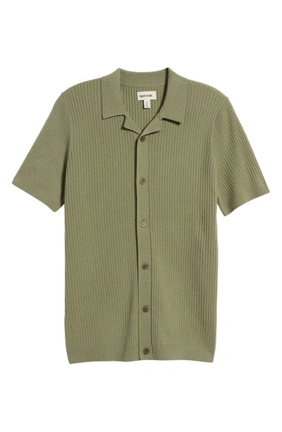Open Edit Rib Button-up Polo Sweater In Green Lichen