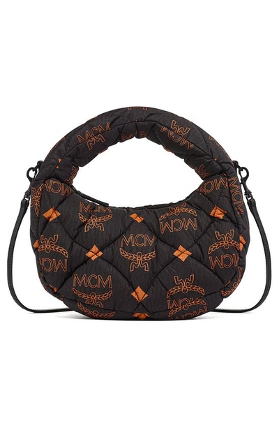 Shop Mcm Large Aren Quilt Nylon Hobo Bag In Black