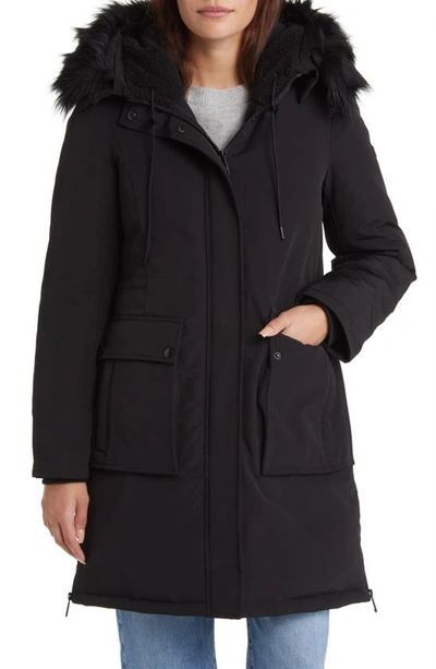 Shop Sam Edelman Faux Fur Trim Parka In Black