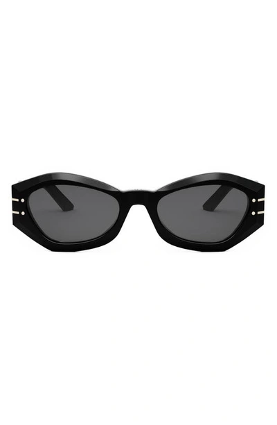 Shop Dior 'signature B1u 55mm Butterfly Sunglasses In Shiny Black / Smoke