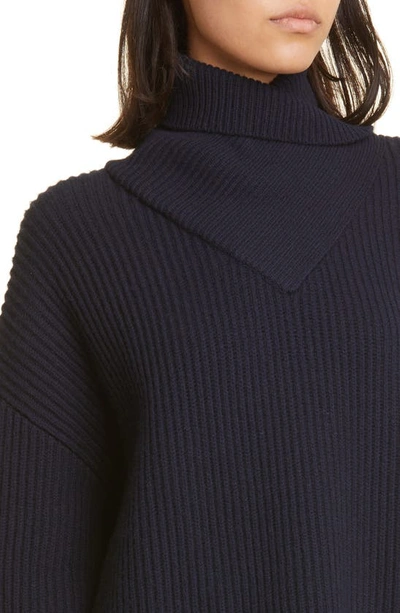 Shop Totême Wrapped Neck Rib Wool Sweater In Navy
