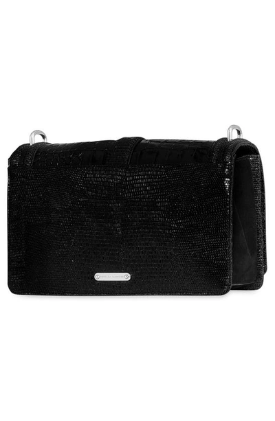 Shop Rebecca Minkoff Love Croc Embossed Leather Crossbody Bag In Black/ Black