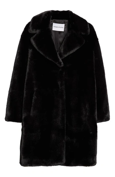 Shop Stand Studio Camille Long Faux Fur Cocoon Coat In Black