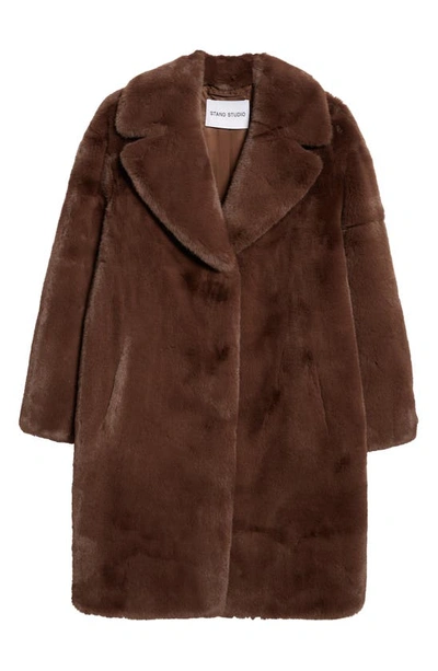 Shop Stand Studio Camille Long Faux Fur Cocoon Coat In Ebony Brown