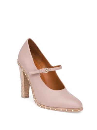 Shop Valentino Rockstud Leather Mary Janes In Poudre