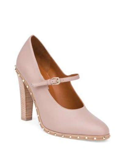 Shop Valentino Rockstud Leather Mary Janes In Poudre