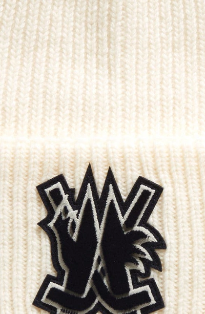 Shop Moncler Hockey Logo Virgin Wool Rib Beanie In White