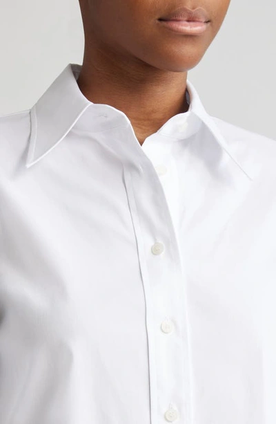 Shop Lafayette 148 Point Collar Stretch Cotton Button-up Shirt In White