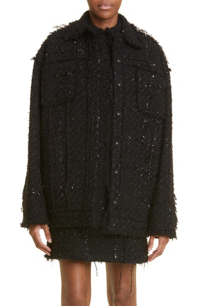 Shop Jason Wu Collection Metallic Fringe Tweed Jacket In Black