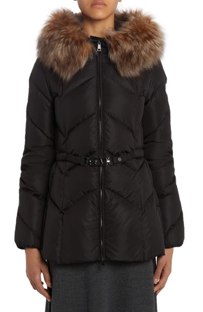Shop Moncler Loriot Down Jacket With Removable Genuine Shearling Trim In Black