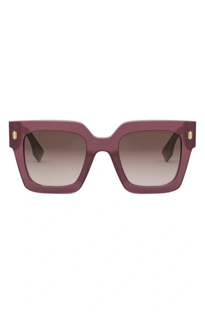Shop Fendi Roma 50mm Square Sunglasses In Shiny Violet / Gradient Brown
