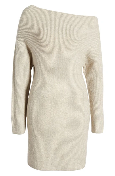 Shop Treasure & Bond One-shoulder Long Sleeve Rib Sweater Dress In Beige Castle