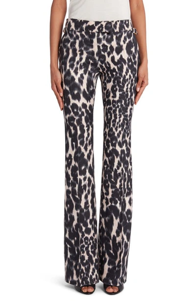 Shop Tom Ford Leopard Print Flared Hopsack Pants In Chalk/ Black