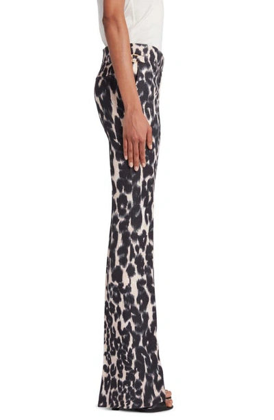 Shop Tom Ford Leopard Print Flared Hopsack Pants In Chalk/ Black