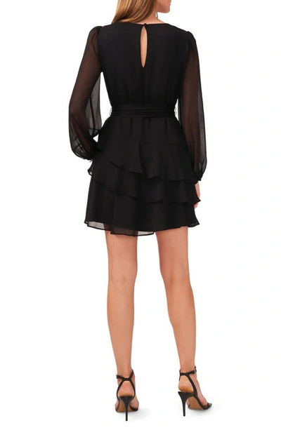 Shop Halogen Asymmetric Ruffle Belted Long Sleeve Minidress In Rich Black