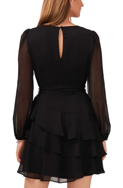 Shop Halogen (r) Asymmetric Ruffle Belted Long Sleeve Minidress In Rich Black