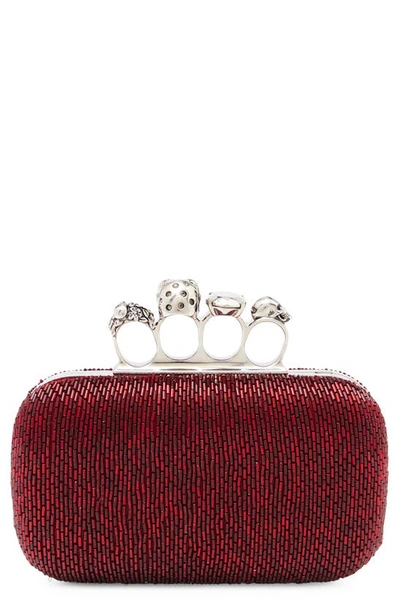 Shop Alexander Mcqueen Skull Crystal Embellished Four-ring Box Clutch In Red