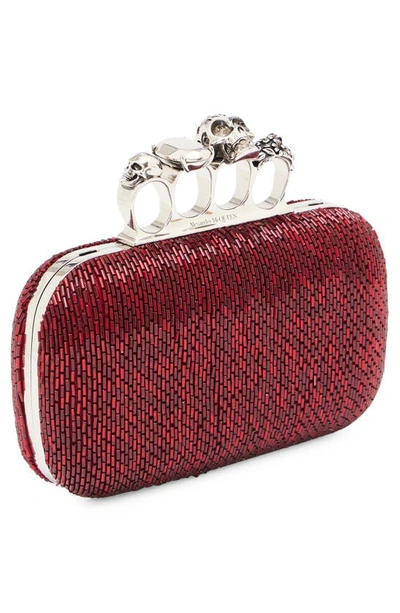 Shop Alexander Mcqueen Skull Crystal Embellished Four-ring Box Clutch In Red