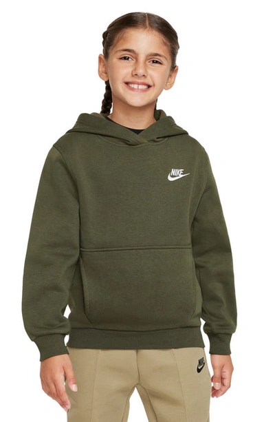 Shop Nike Kids' Club Fleece Hoodie In Cargo Khaki/ White