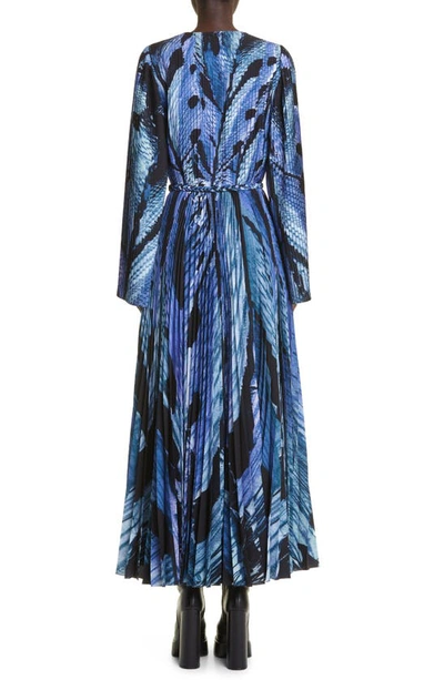 Shop Altuzarra Antiparos Feather Print Long Sleeve Pleated Dress In Murex Feather