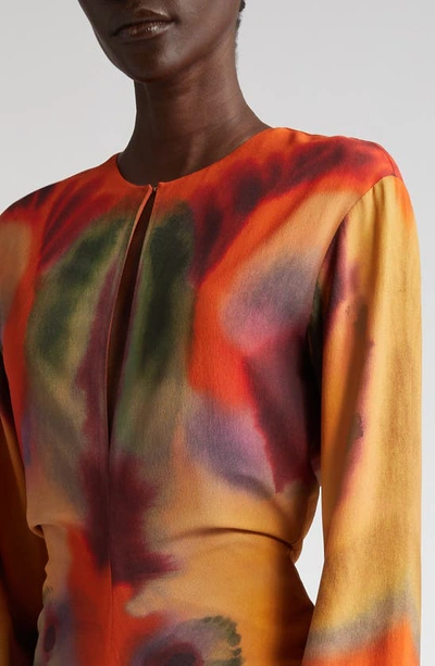 Shop Altuzarra Nikouria Ink Blot Long Sleeve Dress In Bright Coral Rorschach