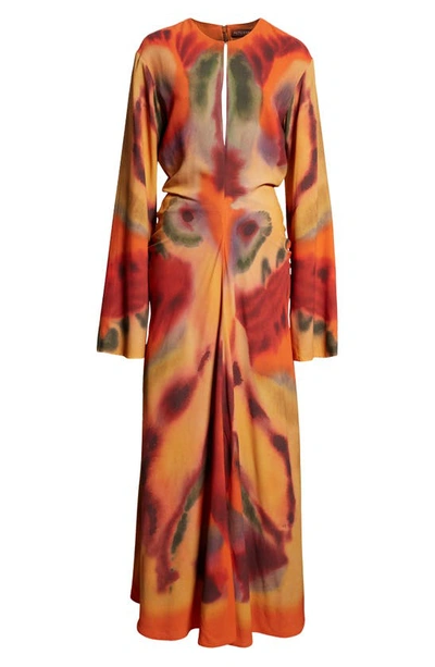 Shop Altuzarra Nikouria Ink Blot Long Sleeve Dress In Bright Coral Rorschach