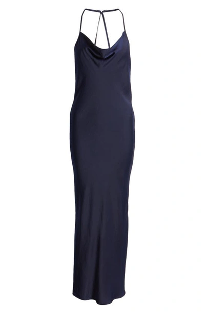Shop Open Edit Cowl Back Satin Nightgown In Navy Peacoat