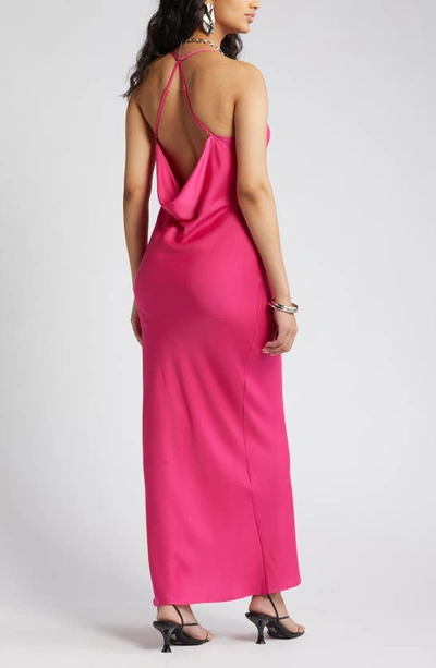 Shop Open Edit Cowl Back Satin Nightgown In Pink Yarrow