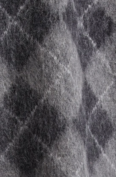 Shop R13 Distressed Argyle Oversize Merino Wool & Mohair Blend Cardigan In Charcoal W/ Black Argyle Plaid
