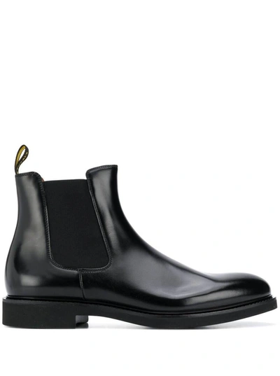 Doucal's Polished Leather Ankle Boots With Elastic Side Panels In Black
