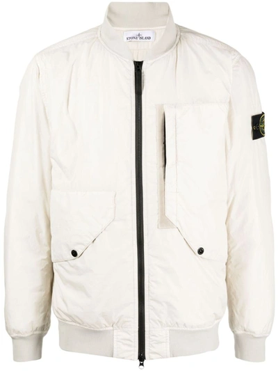Shop Stone Island Bomber Jacket Garment Dyed Crinkle Reps Recycled Nylon With Primaloft®-tc In Ivory