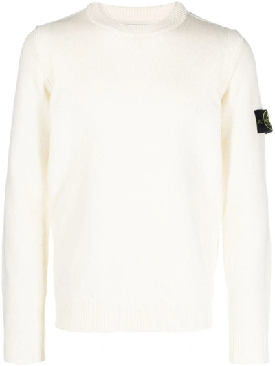 Shop Stone Island Crewneck Knit In Lambswool In White