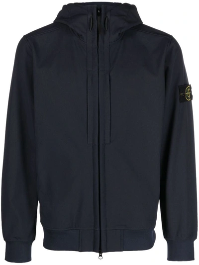 Shop Stone Island Hooded Jacket Soft Shell-r_e.dye® Technology In Recycled Polyester In Blue