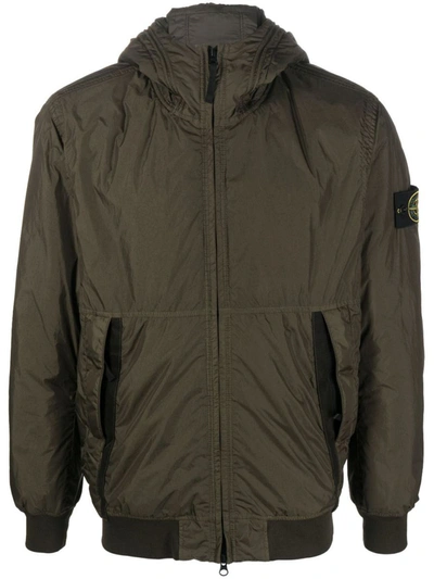 Shop Stone Island Hooded Jacket Garment Dyed Crinkle Reps Recycled Nylon With Primaloft®-tc In Green