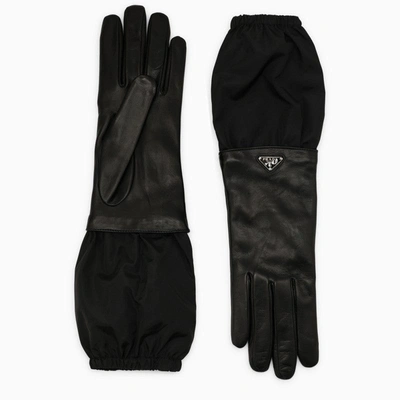 Shop Prada Black Leather Gloves Women