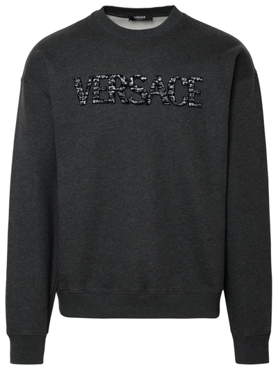 Shop Versace Felpa Logo Scritta In Grey