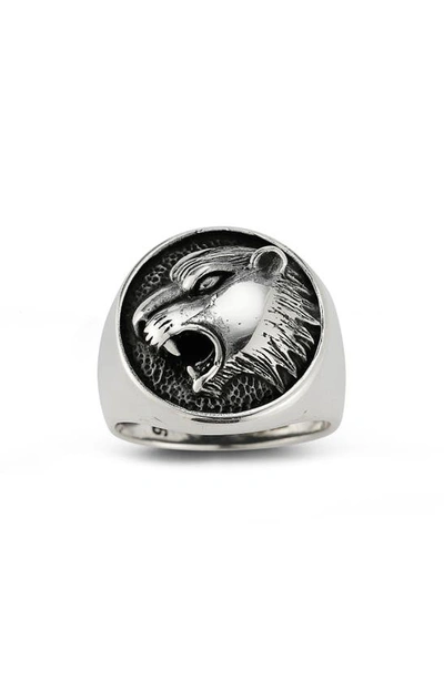 Yield Of Men Sterling Silver Oxidized Roaring Tiger Ring In Silver