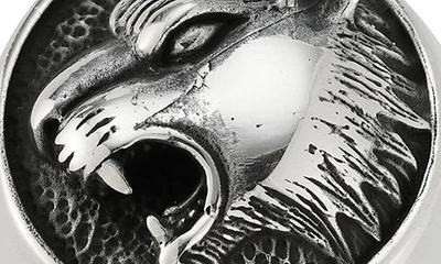 Yield Of Men Sterling Silver Oxidized Roaring Tiger Ring In Silver