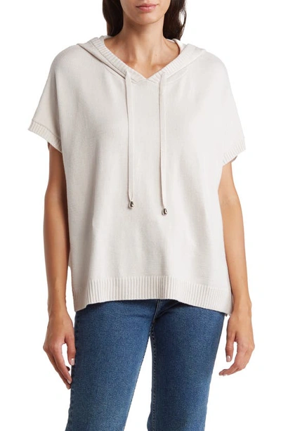 Shop T Tahari Short Sleeve Hooded Sweater In Pale Platinum