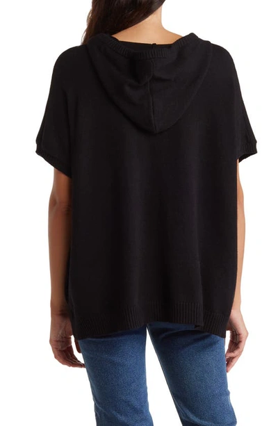 Shop T Tahari Short Sleeve Hooded Sweater In Black