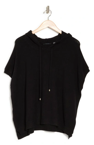 Shop T Tahari Short Sleeve Hooded Sweater In Black