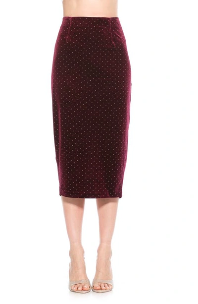 Shop Alexia Admor Jayden Studded Velvet Midi Skirt In Burgundy