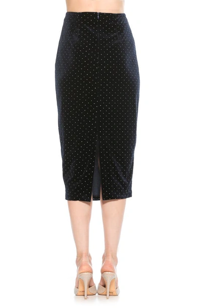 Alexia Admor Jayden Studded Velvet Midi Skirt In Navy