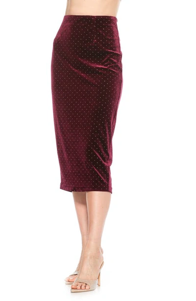 Shop Alexia Admor Jayden Studded Velvet Midi Skirt In Burgundy