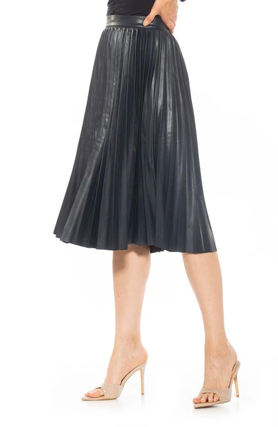 Shop Alexia Admor Luca High Waist Pleated Faux Leather Skirt In Navy
