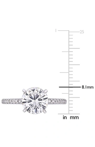 Delmar 14k White Gold Round Lab Created Moissanite & Diamond Ring In Silver