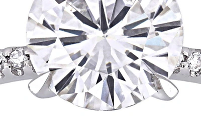 Delmar 14k White Gold Round Lab Created Moissanite & Diamond Ring In Silver
