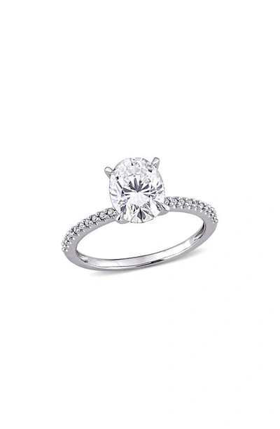 Delmar 14k White Gold Oval Lab Created Moissanite & Diamond Ring In Silver