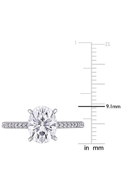 Delmar 14k White Gold Oval Lab Created Moissanite & Diamond Ring In Silver